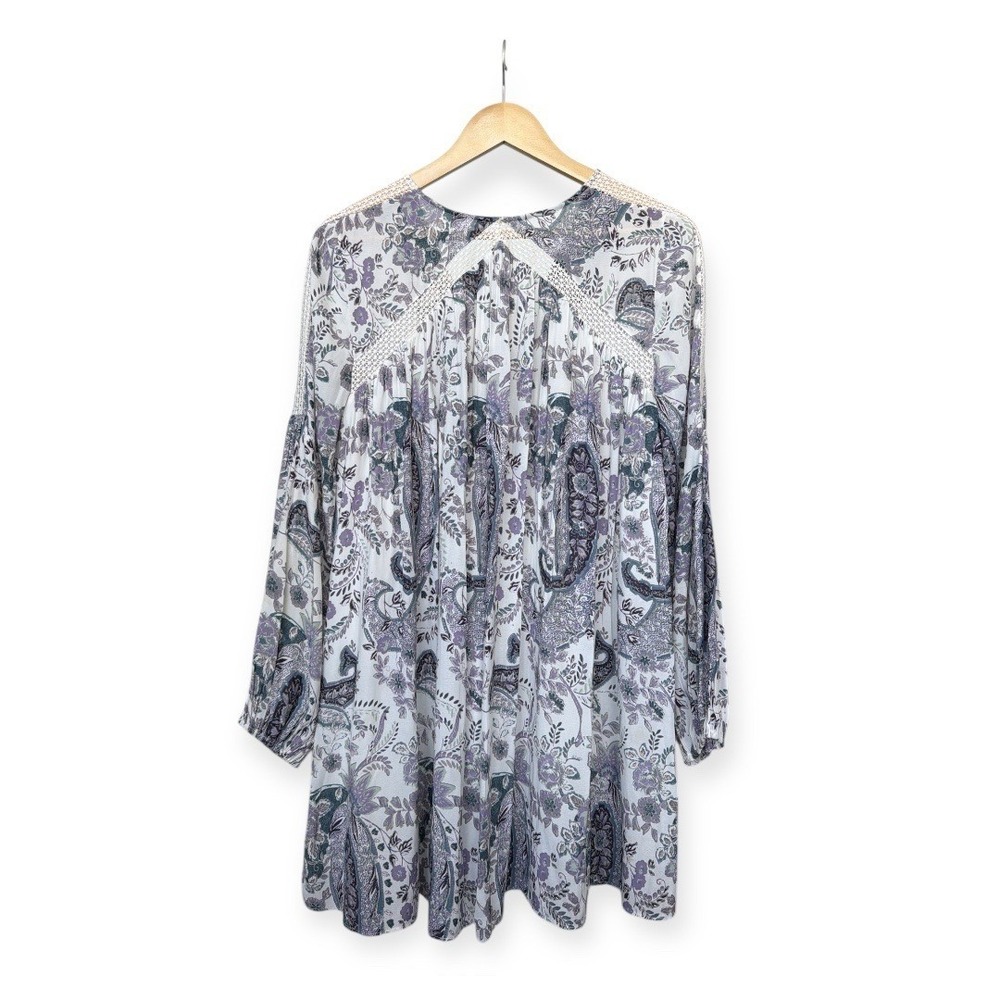 Free People Rain or Shine Peasant Lace Up Dress S Purple Paisley Boho Crochet - Picture 13 of 13
